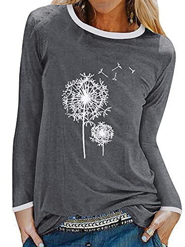 Dresswel Damen Löwenzahn Langarm T-Shirt Pusteblume Drucken Langarmshirt Herbst Bluse Tops Oberteile von Dresswel