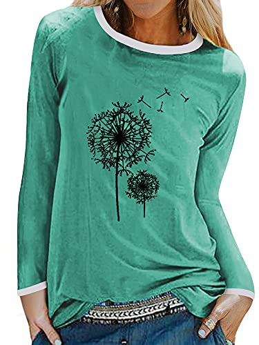 Dresswel Damen Löwenzahn Langarm T-Shirt Pusteblume Drucken Langarmshirt Herbst Bluse Tops Oberteile von Dresswel