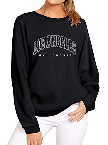 Dresswel Damen Los Angeles Sweatshirt Langarmshirt Rundhals Hip Hop Pullover Vintage Drucken Oberteile Y2k Tops Winter Herbst Pulli Teenager Mädchen von Dresswel