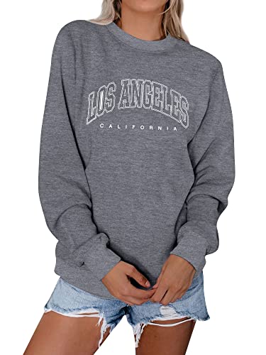 Dresswel Damen Los Angeles Sweatshirt Langarmshirt Rundhals Hip Hop Pullover Vintage Drucken Oberteile Y2k Tops Winter Herbst Pulli Teenager Mädchen von Dresswel