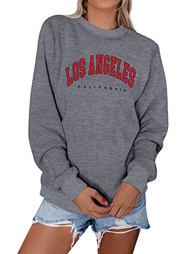 Dresswel Damen Los Angeles Sweatshirt Langarmshirt Rundhals Hip Hop Pullover Vintage Drucken Oberteile Y2k Tops Winter Herbst Pulli Teenager Mädchen von Dresswel