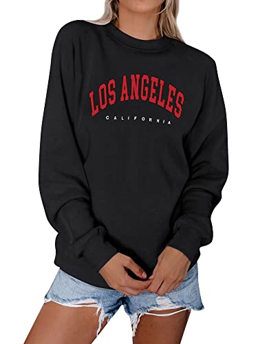 Dresswel Damen Los Angeles Sweatshirt Langarmshirt Rundhals Hip Hop Pullover Vintage Drucken Oberteile Y2k Tops Winter Herbst Pulli Teenager Mädchen von Dresswel