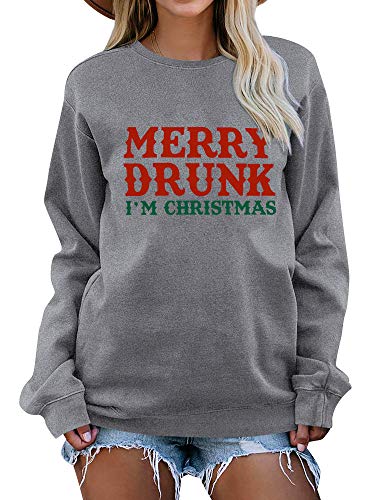 Dresswel Damen Merry Drunk Im Christmas Sweatshirt Weihnachtspullover Lustiger Xmas Pullover Pulli Tops Bluse (Grau, M) Dresswel Damen Merry Drunk Im Christmas Sweatshirt Weihnachtspullover Lustiger Xmas Pullover Pulli Tops Bluse (Grau, M) von Dresswel