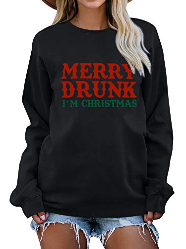Dresswel Damen Merry Drunk Im Christmas Sweatshirt Weihnachtspullover Lustiger Xmas Pullover Pulli Tops Bluse von Dresswel