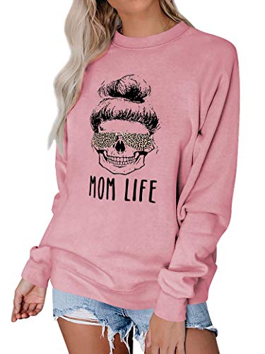 Dresswel Damen Mom Life Sweatshirt Leopard Sonnenbrille Schädel Grafik Langarmshirt Lustig Mama Pullover Pulli Bluse Oberteile von Dresswel