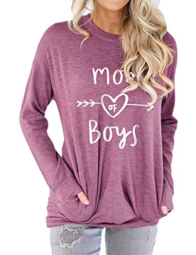 Dresswel Damen Mom of Boys Sweatshirt Mama Pullover Pulli Langarmshirt Bluse Oberteil Top mit Taschen Muttertagsgeschenk von Dresswel