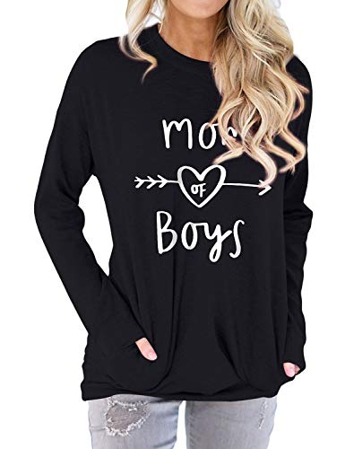 Dresswel Damen Mom of Boys Sweatshirt Mama Pullover Pulli Langarmshirt Bluse Oberteil Top mit Taschen Muttertagsgeschenk von Dresswel