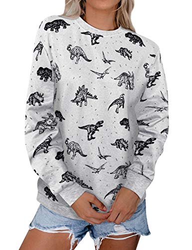 Dresswel Damen Niedlich Dinosaurier Sweatshirt Frauen Langarmshirt Pullover mit Rundhalsausschnitt Pulli Oberteile Top Bluse von Dresswel