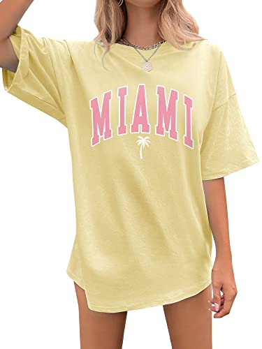 Dresswel Damen Oversize T Shirt California Brief Druck Sommer Urlaub T-Shirt Kurzarm Rundhals Oversized Tshirts Lose Tops Lang Oberteile Bluse für Frauen Teenager Mädchen von Dresswel
