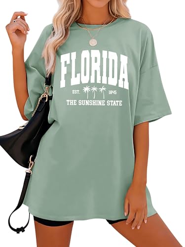 Dresswel Damen Oversize T Shirt Florida Brief Druck Sommer Urlaub T-Shirt Kurzarm Rundhals Oversized Tshirts Lose Tops Lang Oberteile Bluse für Frauen Teenager Mädchen von Dresswel