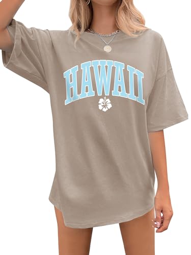 Dresswel Damen Oversize T Shirt Hawaii Brief Druck Sommer Urlaub T-Shirt Kurzarm Rundhals Oversized Tshirts Lose Tops Lang Oberteile Bluse für Frauen Teenager Mädchen Dresswel Damen Oversize T Shirt Hawaii Brief Druck Sommer Urlaub T-Shirt Kurzarm Rundhals Oversized Tshirts Lose Tops Lang Oberteile Bluse für Frauen Teenager Mädchen von Dresswel