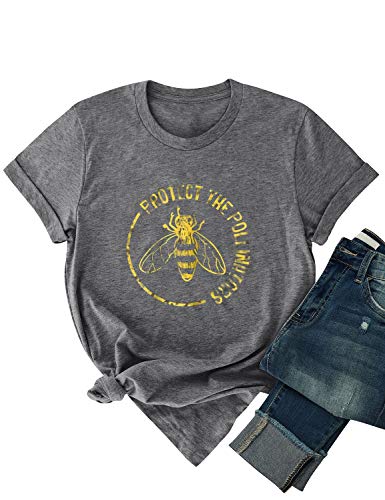 Dresswel Damen Protect The Pollinators T-Shirt Biene Grafik Shirt Kurzarm Rundhalsausschnitt Tops Hemd Oberteile von Dresswel