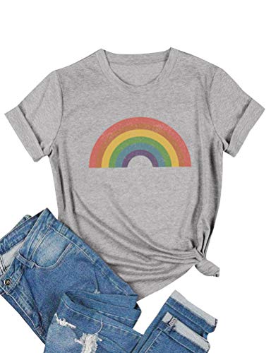 Dresswel Damen Regenbogen T Shirt Rundhals Kurzarm Shirt Sommer Oberteile Hemden Tops Bluse von Dresswel