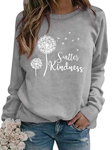 Dresswel Damen Scattes Kindness Pusteblume Sweatshirt Löwenzahn Pullover Pulli Rundhals Langarmshirt Bluse Oberteile von Dresswel