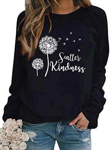 Dresswel Damen Scattes Kindness Pusteblume Sweatshirt Löwenzahn Pullover Pulli Rundhals Langarmshirt Bluse Oberteile von Dresswel