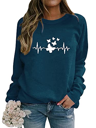 Dresswel Damen Schmetterling Sweatshirt Elektrokardiogramm Grafik Druck Pullover Rundhals Langarmshirt Oberteile Pulli Bluse Herbst Winter Dresswel Damen Schmetterling Sweatshirt Elektrokardiogramm Grafik Druck Pullover Rundhals Langarmshirt Oberteile Pulli Bluse Herbst Winter von Dresswel