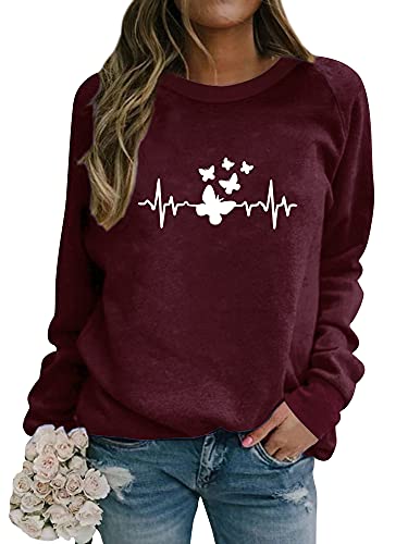 Dresswel Damen Schmetterling Sweatshirt Elektrokardiogramm Grafik Druck Pullover Rundhals Langarmshirt Oberteile Pulli Bluse Herbst Winter Dresswel Damen Schmetterling Sweatshirt Elektrokardiogramm Grafik Druck Pullover Rundhals Langarmshirt Oberteile Pulli Bluse Herbst Winter von Dresswel