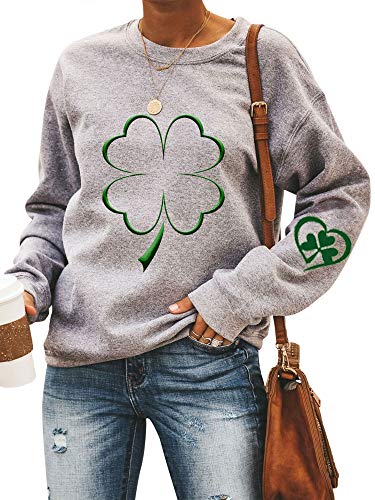 Dresswel Damen St Patricks Day Kleeblatt Pullover Rundhals Sweatshirt Langarmshirt Irland Shirt Oberteile Bluse Top von Dresswel