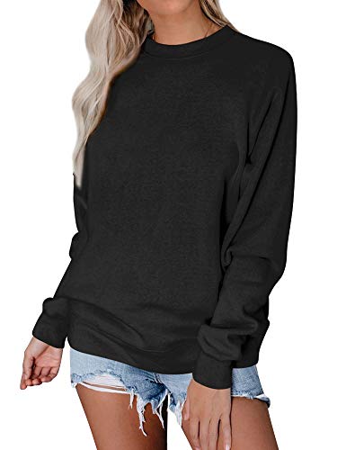 Dresswel Damen Sweatshirt Einfarbig Pullover ohne Kapuze Basic Langarmshirt Rundhals Baumwoll Pulli Sweater Bluse Oberteile von Dresswel