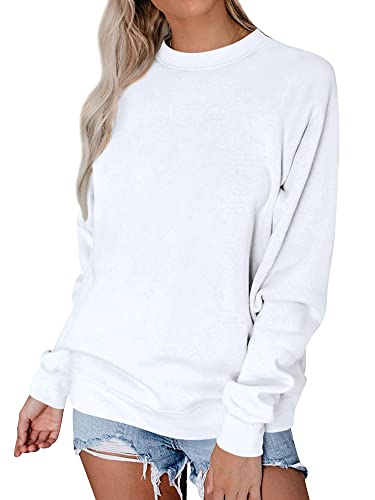 Dresswel Damen Sweatshirt Einfarbig Pullover ohne Kapuze Basic Langarmshirt Rundhals Baumwoll Pulli Sweater Bluse Oberteile von Dresswel