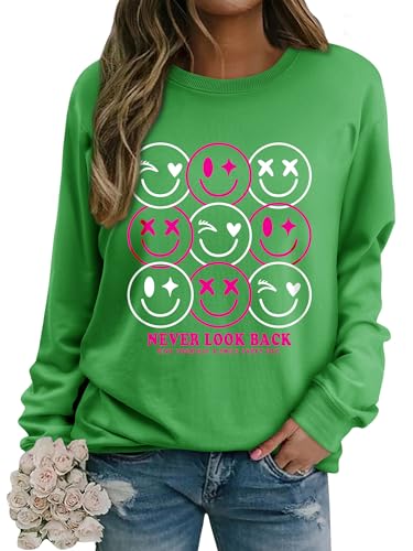 Dresswel Damen Sweatshirt Smile Brief Drucken Pullover Lustiges Lächelndes Rundhals Langarmshirt Baumwolle Pulli Herbst Winter Casual Oberteile Langarm Tops von Dresswel