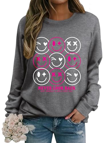 Dresswel Damen Sweatshirt Smile Brief Drucken Pullover Lustiges Lächelndes Rundhals Langarmshirt Baumwolle Pulli Herbst Winter Casual Oberteile Langarm Tops von Dresswel