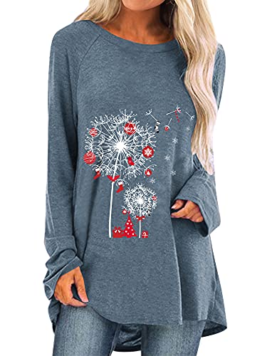 Dresswel Damen Tunika Top Langarm Oberteile Löwenzahn Lang Pullover Langarmshirt Lose Bluse T Shirt von Dresswel