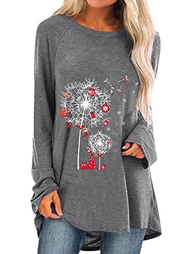 Dresswel Damen Tunika Top Langarm Oberteile Löwenzahn Lang Pullover Langarmshirt Lose Bluse T Shirt von Dresswel