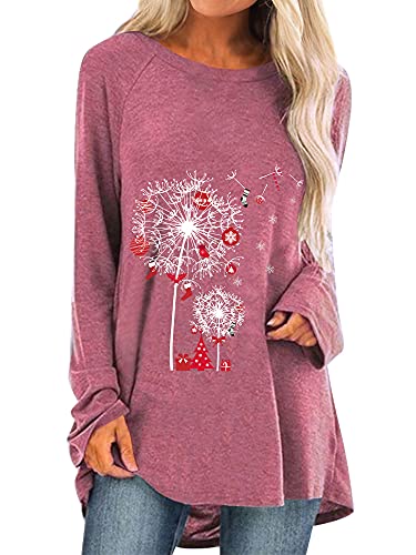 Dresswel Damen Tunika Top Langarm Oberteile Löwenzahn Lang Pullover Langarmshirt Lose Bluse T Shirt von Dresswel