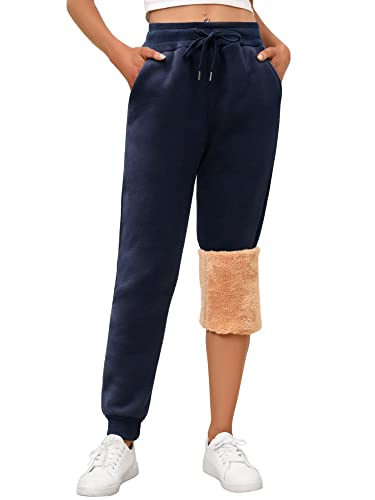 Dresswel Damen Warme Jogginghose Gefütterte Thermo Fleece Sweathose mit Taschen Winter Verdickte Laufhose Freizeithose mit Kordelzug Sherpa Innenfutter Hosen von Dresswel