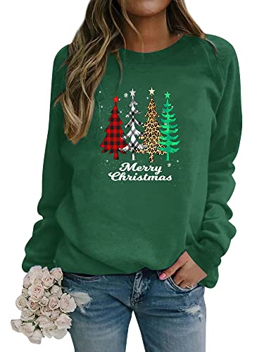 Dresswel Damen Weihnachtspullover Merry Christmas Sweatshirt Weihnachtsbaum Druck Xmas Pullover Langarmshirt Bluse von Dresswel