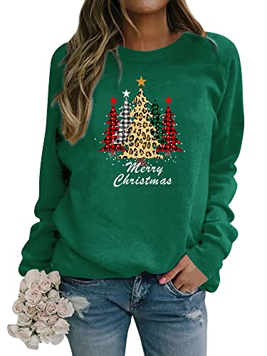 Dresswel Damen Weihnachtspullover Merry Christmas Sweatshirt Weihnachtsbaum Druck Xmas Pullover Langarmshirt Bluse von Dresswel