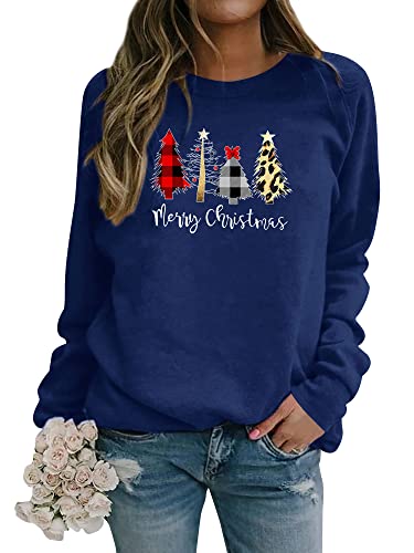 Dresswel Damen Weihnachtspullover Merry Christmas Sweatshirt Weihnachtsbaum Druck Xmas Pullover Langarmshirt Bluse von Dresswel
