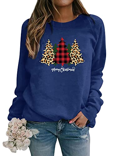 Dresswel Damen Weihnachtspullover Merry Christmas Sweatshirt Weihnachtsbaum Druck Xmas Pullover Langarmshirt Bluse von Dresswel