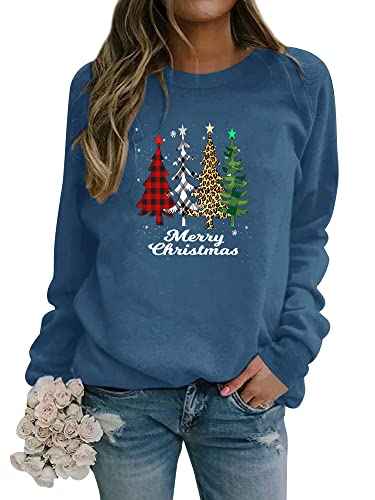 Dresswel Damen Weihnachtspullover Merry Christmas Sweatshirt Weihnachtsbaum Druck Xmas Pullover Langarmshirt Bluse von Dresswel