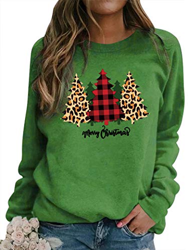 Dresswel Damen Weihnachtspullover Merry Christmas Sweatshirt Weihnachtsbaum Druck Xmas Pullover Langarmshirt Bluse von Dresswel