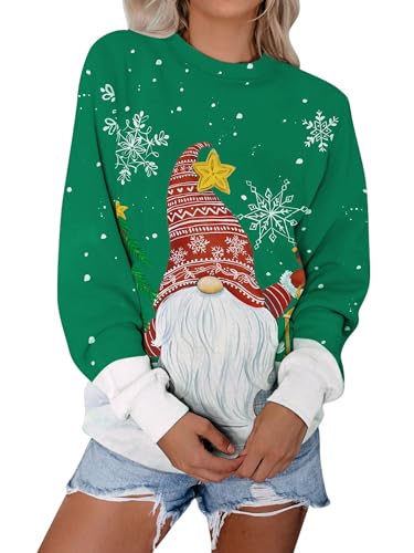 Dresswel Damen Weihnachtspullover Weihnachtsmann Zwerge 3D Druck Weihnachten Sweatshirt Xmas Pullover Pulli Langarmshirt Oberteil von Dresswel