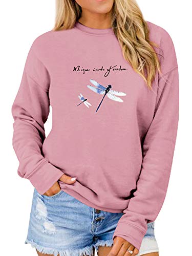 Dresswel Damen Whisper Words of Wisdom Libelle Sweatshirt Rundhals Langarmshirt Pullover Pulli Bluse Langarm Oberteil Top von Dresswel