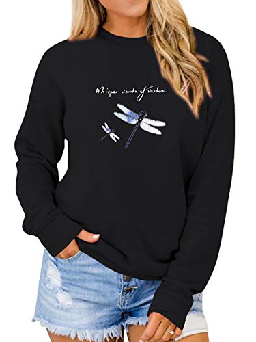 Dresswel Damen Whisper Words of Wisdom Libelle Sweatshirt Rundhals Langarmshirt Pullover Pulli Bluse Langarm Oberteil Top von Dresswel