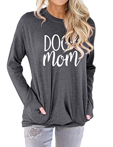 Dresswel Dog Mom Pullover Damen Sweatshirt Langarmshirt Bluse Oberteile Mama T-Shirt Langarm mit Taschen von Dresswel