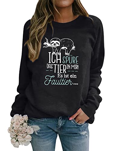 Dresswel Ich spüre das Tier in Mir - es ist EIN Faultier Sweatshirt Damen Lustiger Sloth Pullover Rundhals Langarmshirt Oberteile Bluse Herbst Winter Pulli von Dresswel