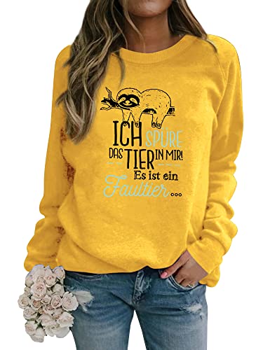 Dresswel Ich spüre das Tier in Mir - es ist EIN Faultier Sweatshirt Damen Lustiger Sloth Pullover Rundhals Langarmshirt Oberteile Bluse Herbst Winter Pulli von Dresswel