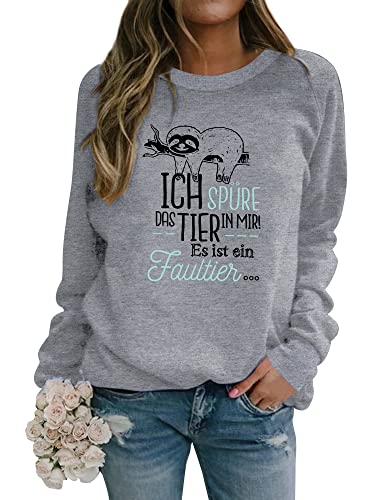 Dresswel Ich spüre das Tier in Mir - es ist EIN Faultier Sweatshirt Damen Lustiger Sloth Pullover Rundhals Langarmshirt Oberteile Bluse Herbst Winter Pulli von Dresswel