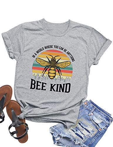 Dresswel In A World Where You Can Be Anything Bee Kind T Shirt Damen Kurzarm Rundhals Sommer T-Shirt Oberteile Tops von Dresswel