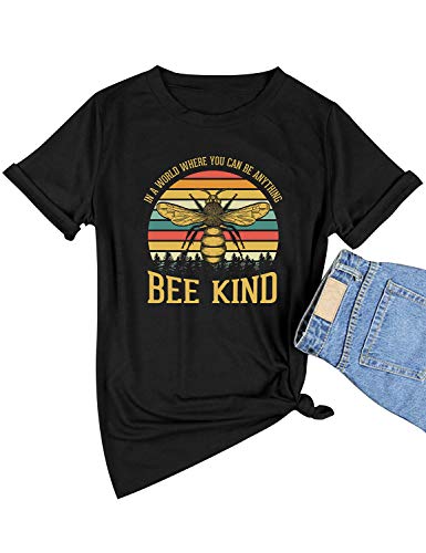 Dresswel In A World Where You Can Be Anything Bee Kind T Shirt Damen Kurzarm Rundhals Sommer T-Shirt Oberteile Tops von Dresswel