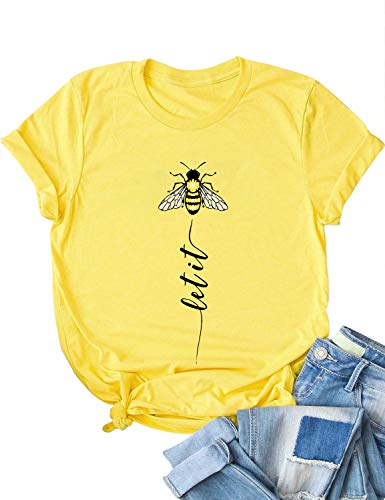 Dresswel Let It Bee T Shirt Damen Biene Grafikdruck Oberteile Sommer Tops Rundhals Kurzarm T-Shirt Bluse von Dresswel