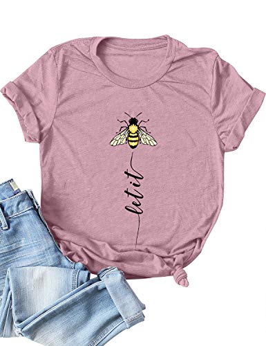 Dresswel Let It Bee T Shirt Damen Biene Grafikdruck Oberteile Sommer Tops Rundhals Kurzarm T-Shirt Bluse von Dresswel