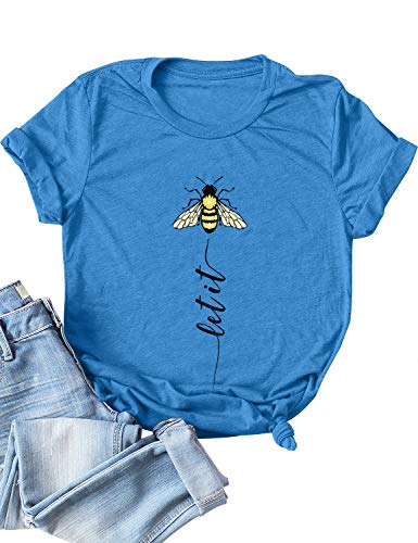 Dresswel Let It Bee T Shirt Damen Biene Grafikdruck Oberteile Sommer Tops Rundhals Kurzarm T-Shirt Bluse von Dresswel