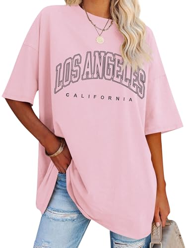 Dresswel Oversized T Shirt Damen Los Angeles California Brief drucken Vintage T-Shirt Kurzarm Rundhals Sommer Oberteile Lose Bluse Lang Tunika Top für Teenager Mädchen von Dresswel