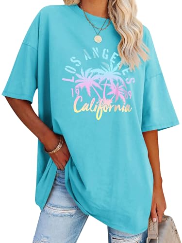 Dresswel Oversized T Shirt Damen Los Angeles California Brief drucken Vintage T-Shirt Kurzarm Rundhals Sommer Oberteile Lose Bluse Lang Tunika Top für Teenager Mädchen von Dresswel